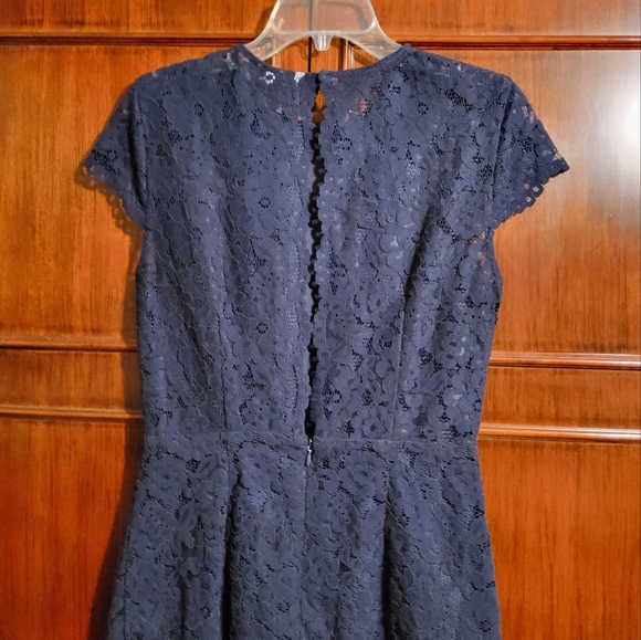 NWT! H&M Blue Lace Floral Embroidered Cap Sleeve Fit & Flare Round Neck Size 6 - Picture 7 of 9